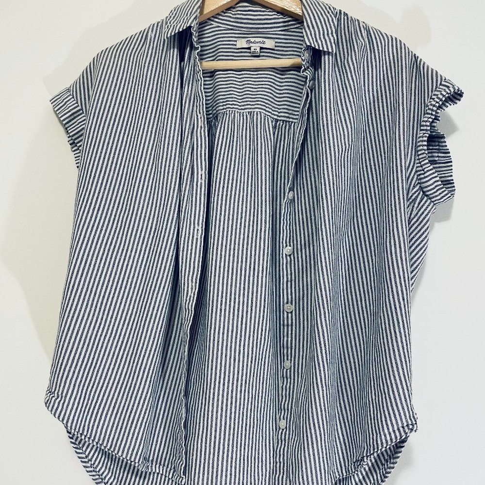 Blue striped Madewell short sleeve button down